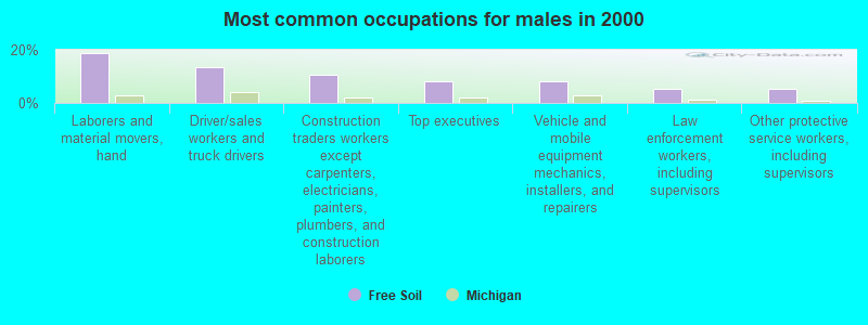 Most common occupations for males in 2000