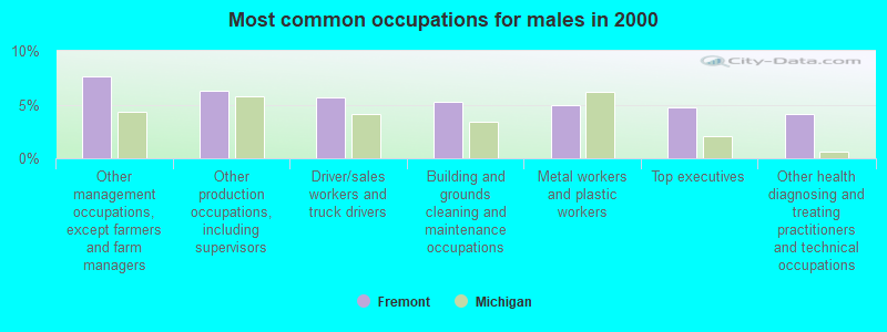 Most common occupations for males in 2000