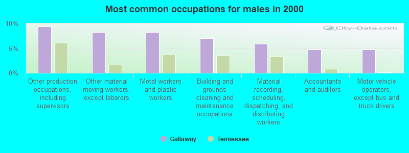 Most common occupations for males in 2000