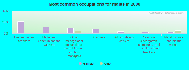 Most common occupations for males in 2000