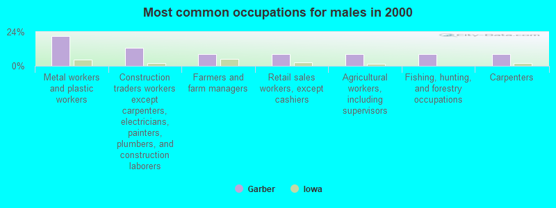 Most common occupations for males in 2000