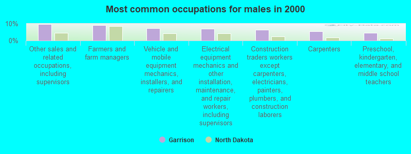 Most common occupations for males in 2000