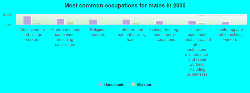 Most common occupations for males in 2000