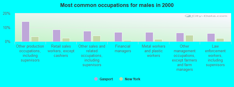 Most common occupations for males in 2000