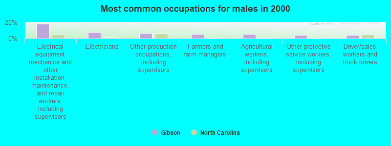 Most common occupations for males in 2000