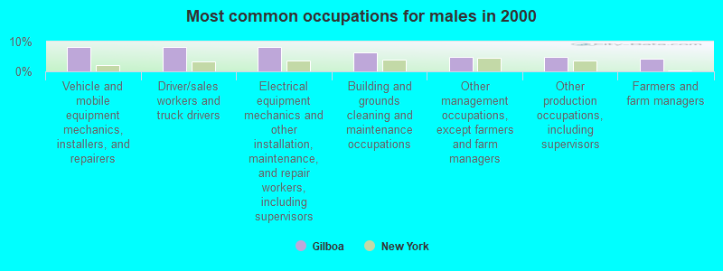 Most common occupations for males in 2000