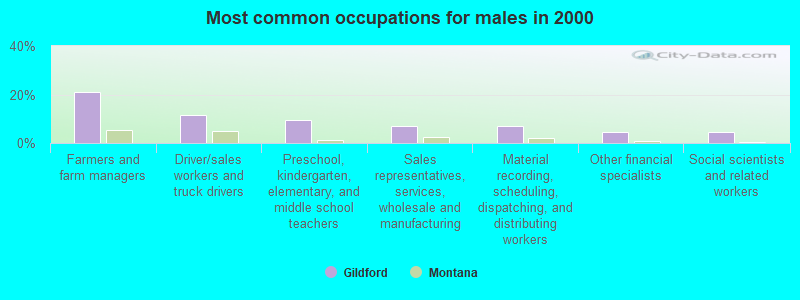 Most common occupations for males in 2000