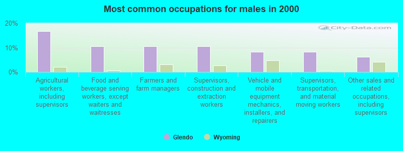 Most common occupations for males in 2000