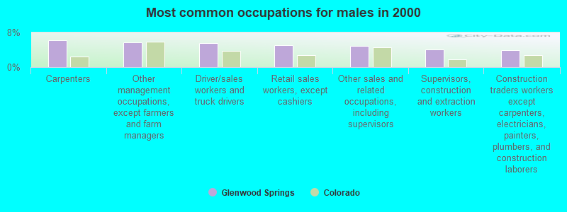 Most common occupations for males in 2000