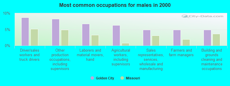 Most common occupations for males in 2000