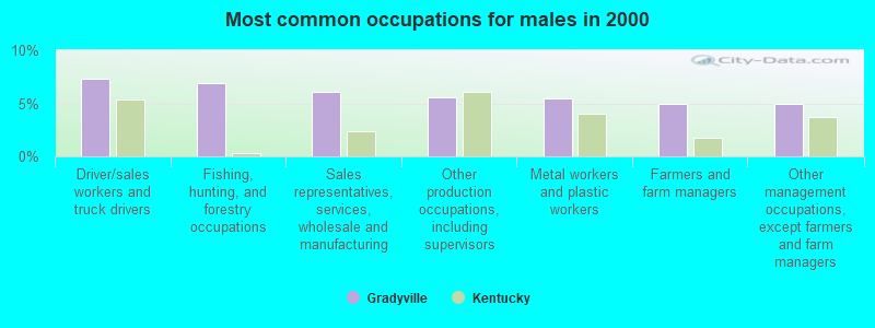 Most common occupations for males in 2000