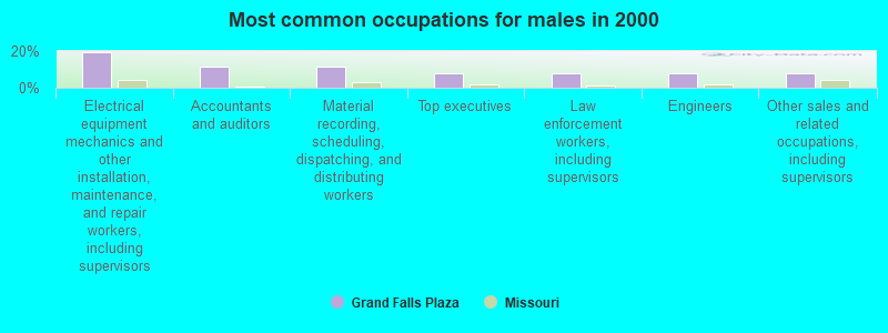 Most common occupations for males in 2000