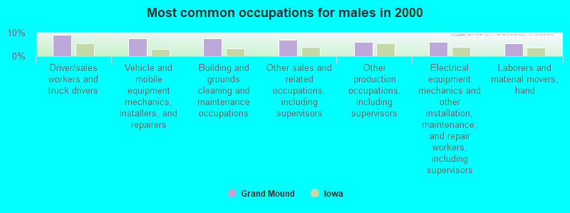 Most common occupations for males in 2000