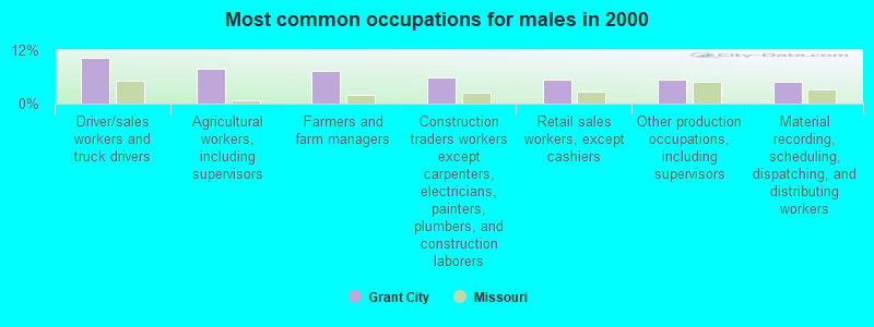 Most common occupations for males in 2000