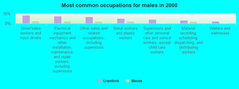 Most common occupations for males in 2000