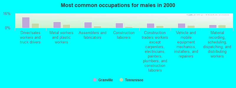 Most common occupations for males in 2000