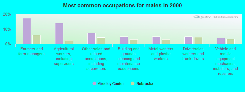 Most common occupations for males in 2000