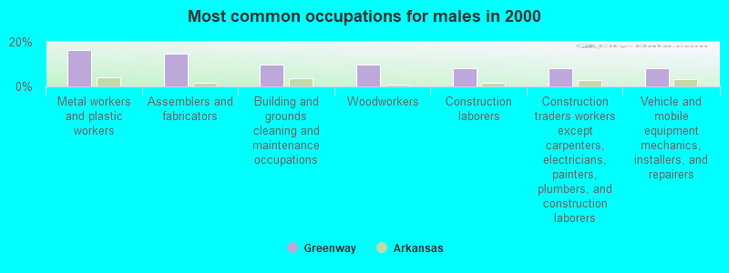 Most common occupations for males in 2000