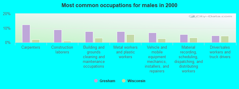 Most common occupations for males in 2000