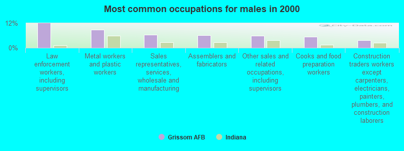 Most common occupations for males in 2000