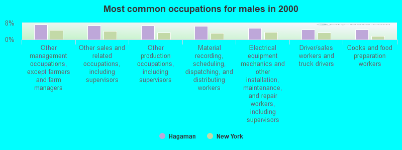 Most common occupations for males in 2000