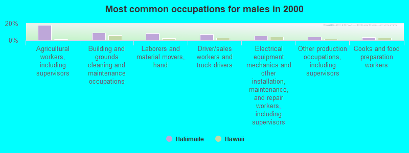 Most common occupations for males in 2000