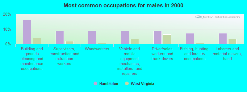 Most common occupations for males in 2000