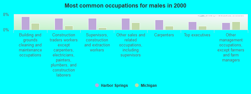 Most common occupations for males in 2000