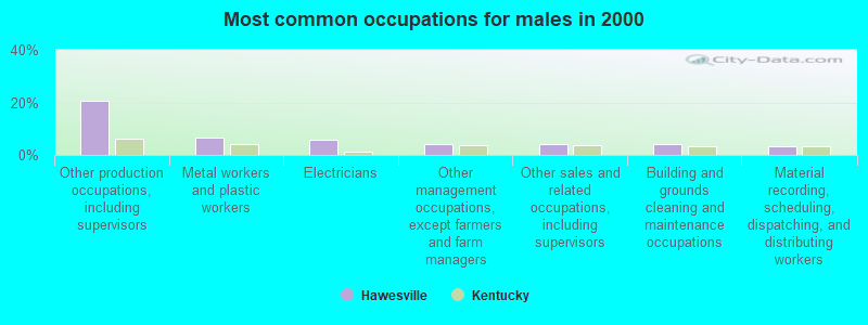 Most common occupations for males in 2000