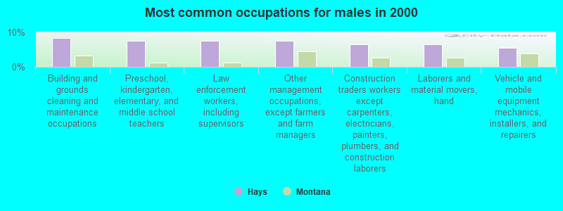 Most common occupations for males in 2000