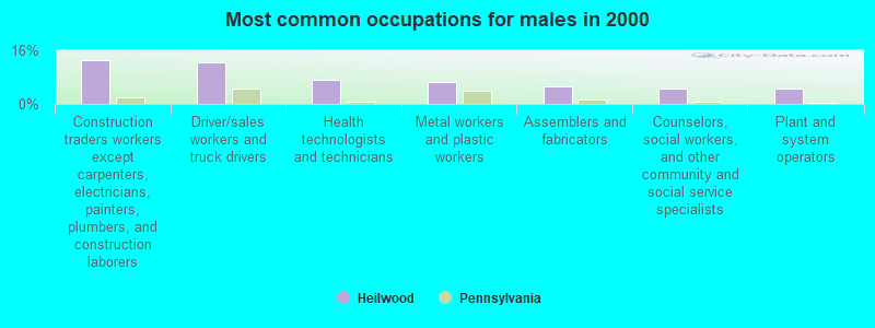 Most common occupations for males in 2000