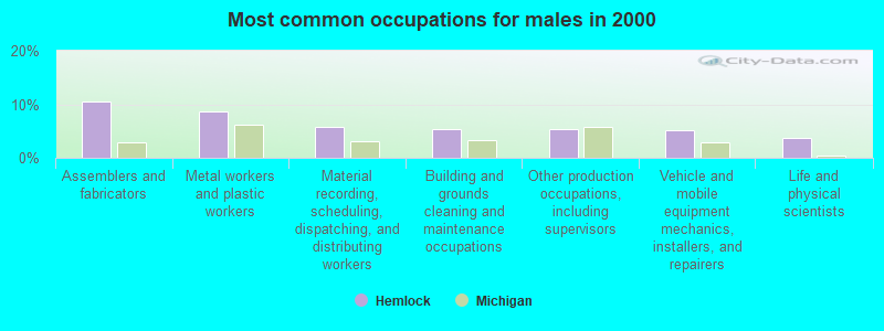 Most common occupations for males in 2000