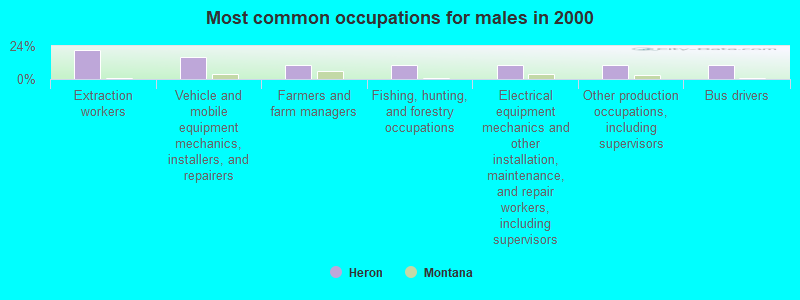 Most common occupations for males in 2000