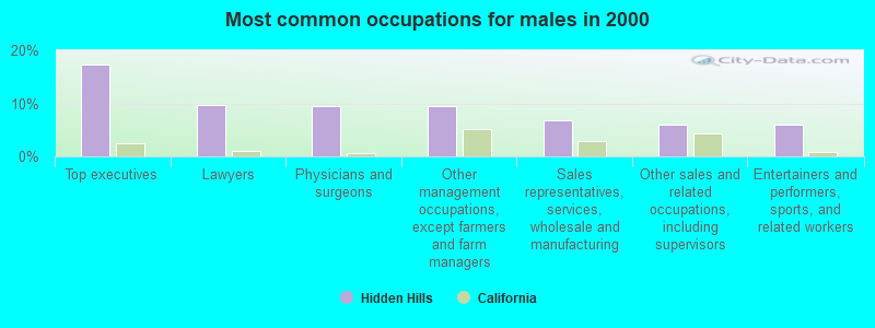 Most common occupations for males in 2000