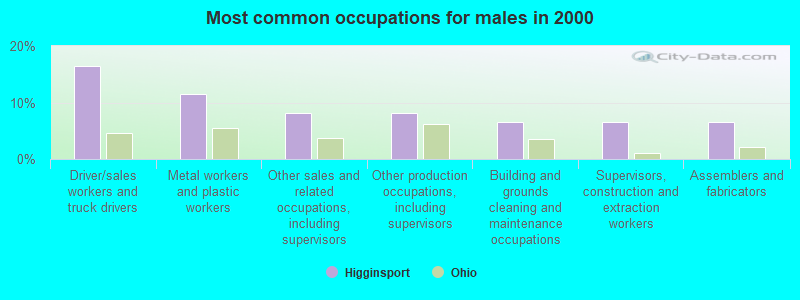 Most common occupations for males in 2000