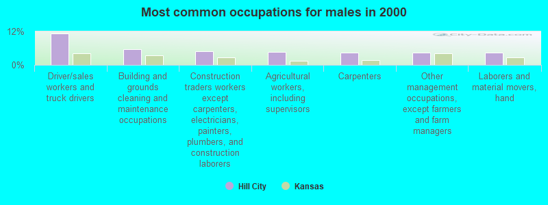 Most common occupations for males in 2000