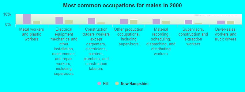 Most common occupations for males in 2000