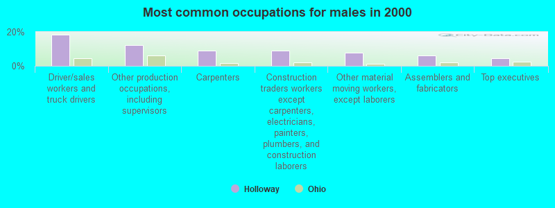 Most common occupations for males in 2000