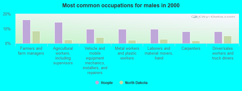 Most common occupations for males in 2000