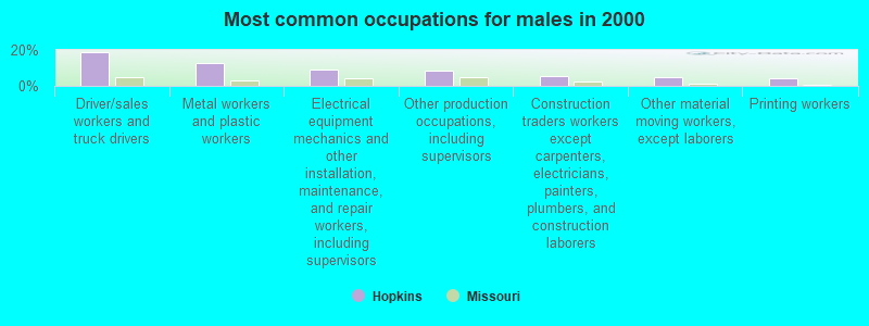 Most common occupations for males in 2000