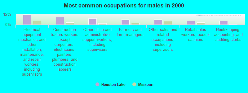 Most common occupations for males in 2000