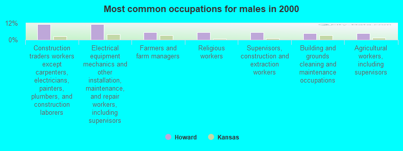 Most common occupations for males in 2000