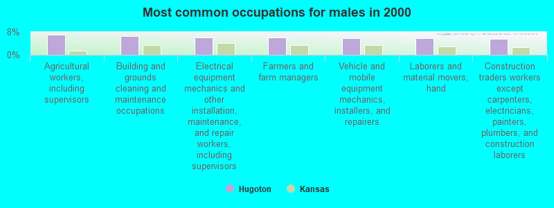 Most common occupations for males in 2000