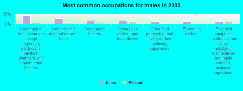 Most common occupations for males in 2000