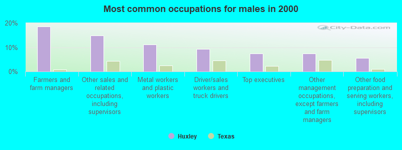 Most common occupations for males in 2000