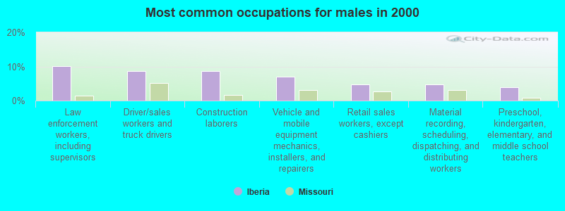 Most common occupations for males in 2000