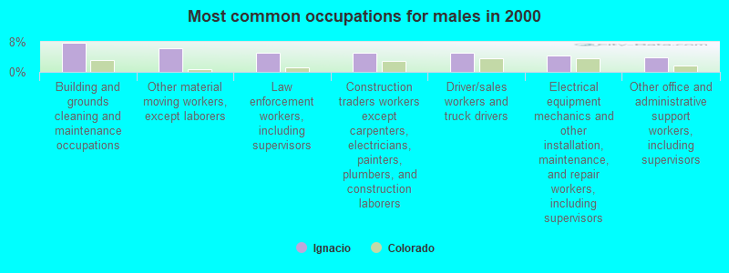 Most common occupations for males in 2000