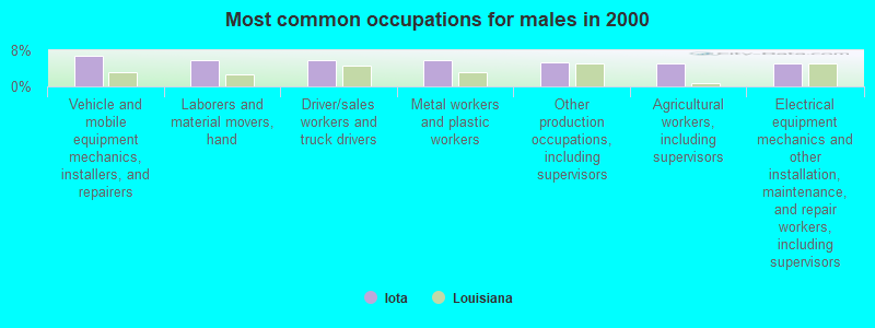 Most common occupations for males in 2000