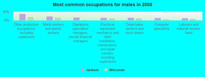 Most common occupations for males in 2000