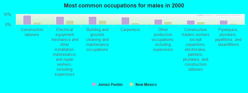 Most common occupations for males in 2000